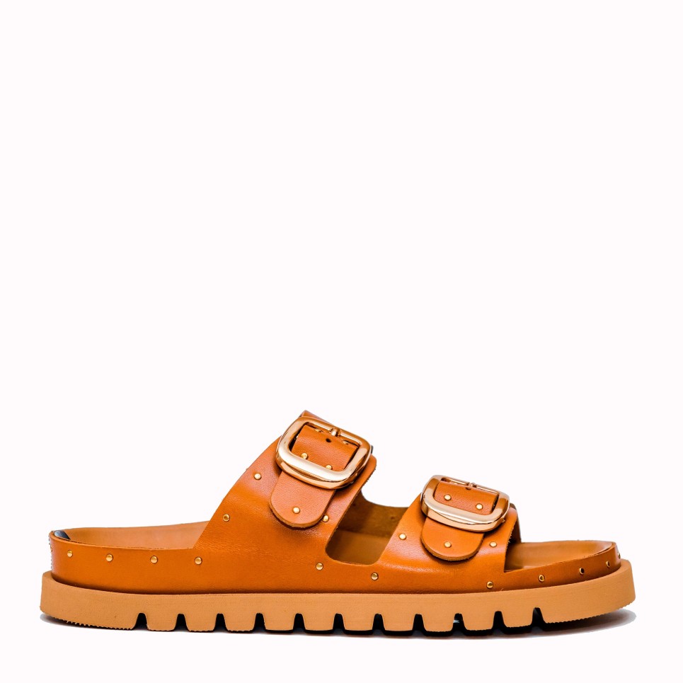 Teulada tan cow leather two buckles sandal | TakeMe®